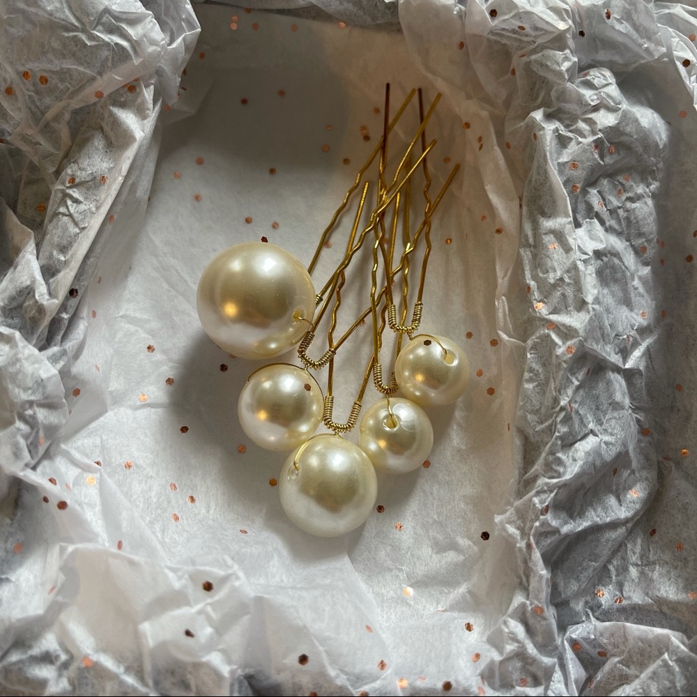 Bridal ivory pearl gold hair bobby pins set of 5